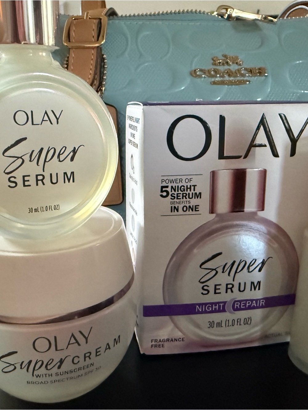 OLAY Mini Super Serum & Super Cream Set - White and Rose Gold Accents